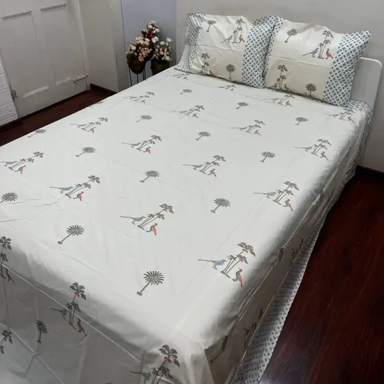 Artisanal Blue & Red Block Print Bedsheet