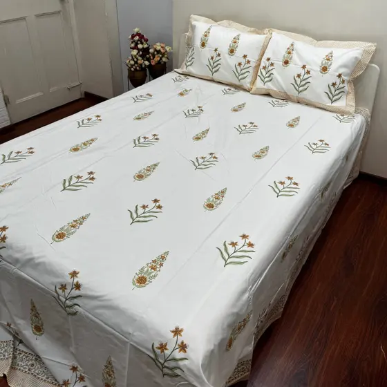 Artisanal Pine Block Print Bedsheet