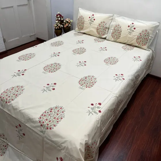 Artisanal Red Bliss Block Print Bedsheet