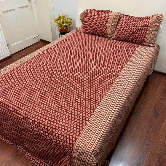 Berry Red Ajrak Bedsheet