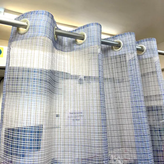 Blue Checked Sheer Curtain