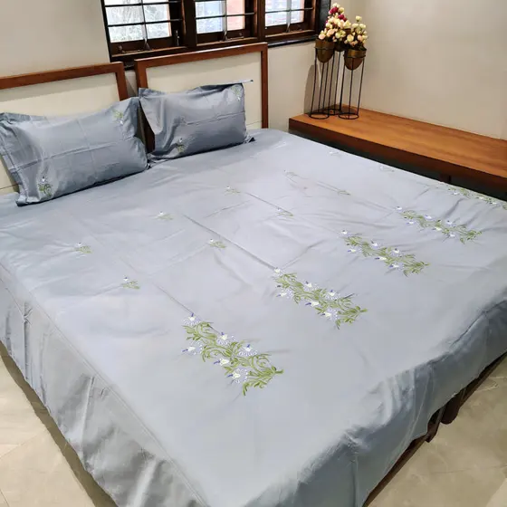 Blue Embroidery Bedsheet