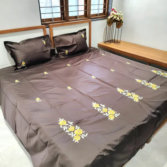 Brown Embroidery Bedsheet