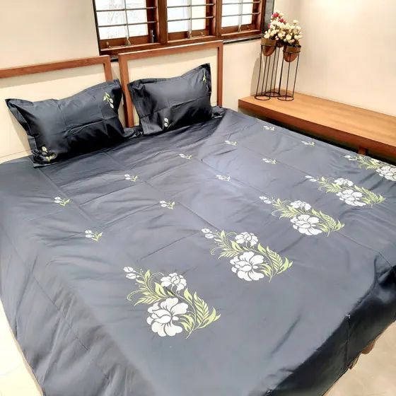 Dark Grey Embroidery Bedsheet