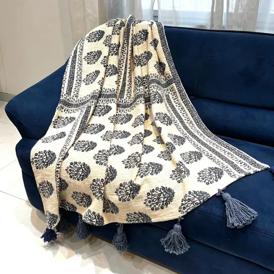 Effortless Blue Jute Sofa Throw