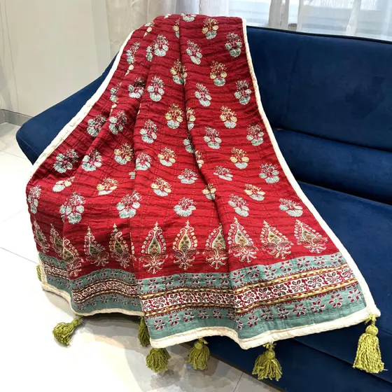 Effortless Red Jute Sofa Throw