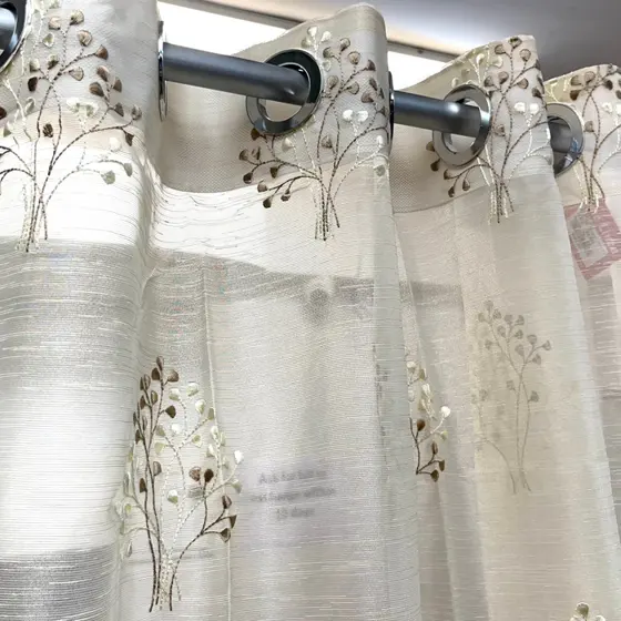 Golden Floral Printed Sheer Curtain