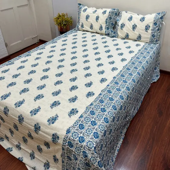 Timeless Blue on White Ajrak Bedsheet
