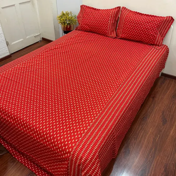 Timeless Candy Red Ajrak Bedsheet
