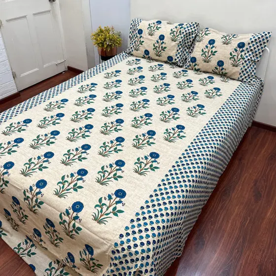 Timeless Floral Print Ajrak Bedsheet