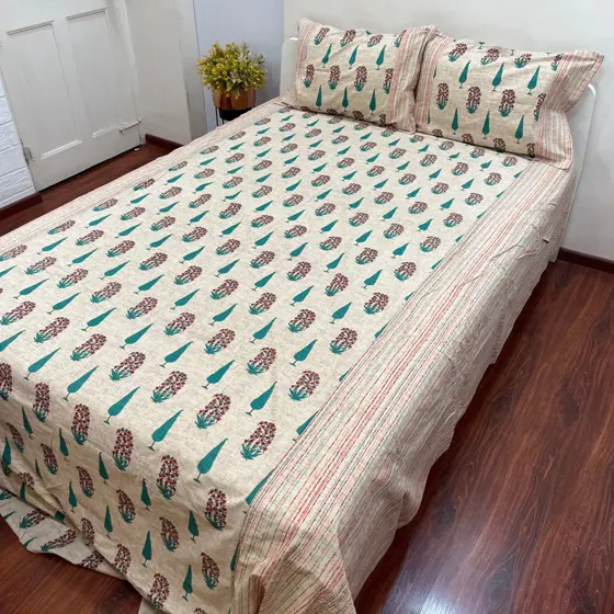 Timeless Floral White Ajrak Bedsheet