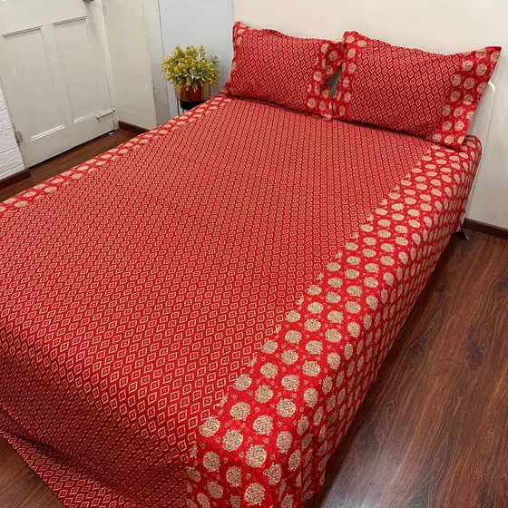 Timeless Rose Red Ajrak Bedsheet