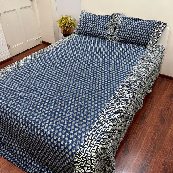 Timeless Royal Blue Ajrak Bedsheet