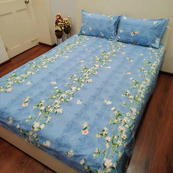 White on Blue Flower Bedsheet