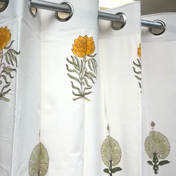 Yellow Floral Block Printed Curtain